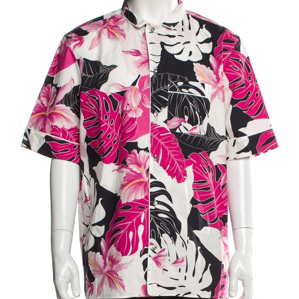Men’s Valentino Pink & Black Hawaiian Button Down Shirt
